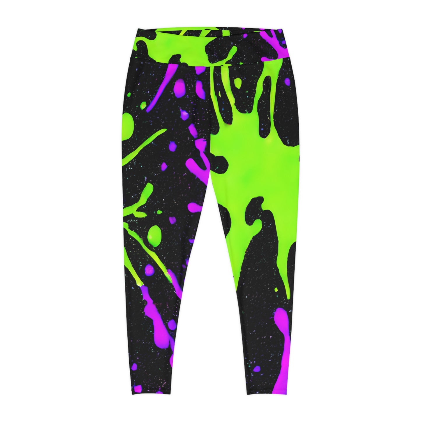 Plus Size Leggings with Green and Pink Paint Splatters (AOP) - Stylish Comfort for Every Curve