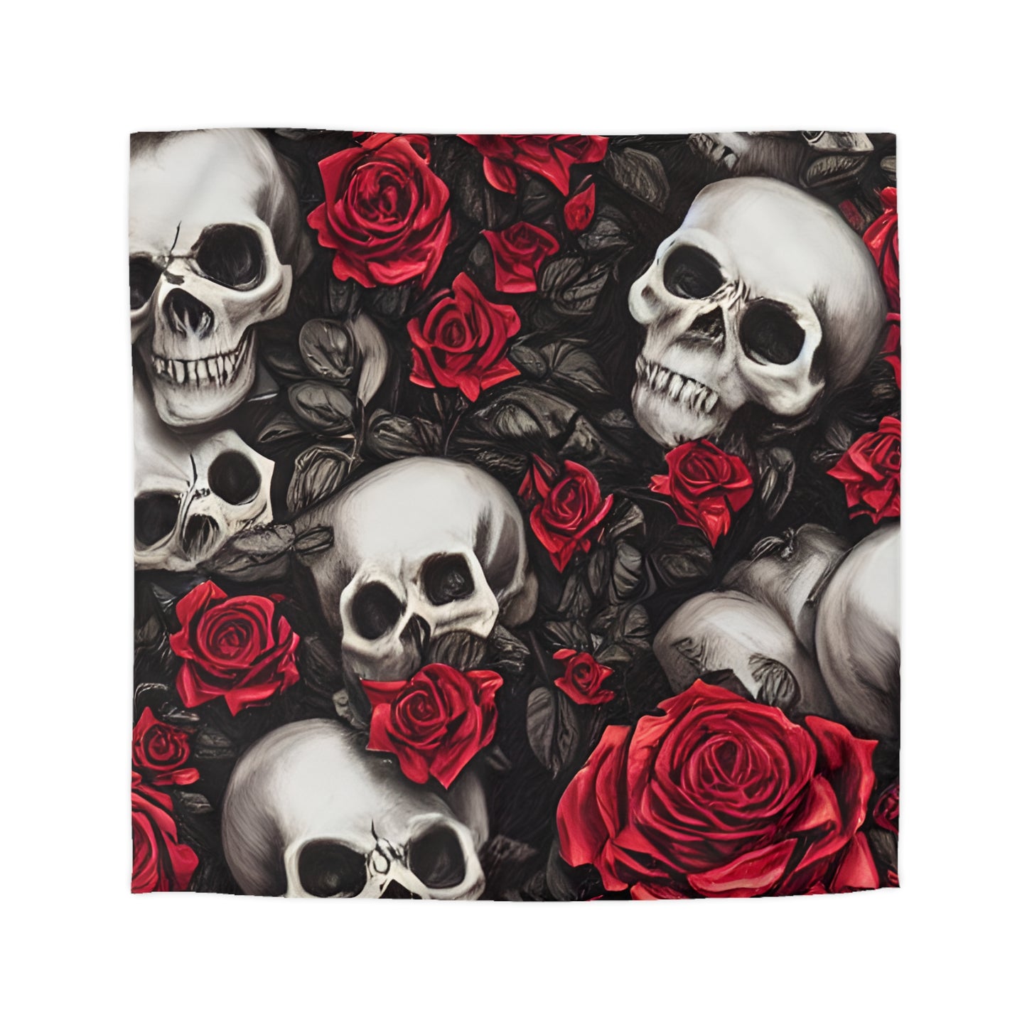 Hyper Realistic Skulls and Red Roses by artist Anne-Laure Goupil Microfiber Duvet Cover