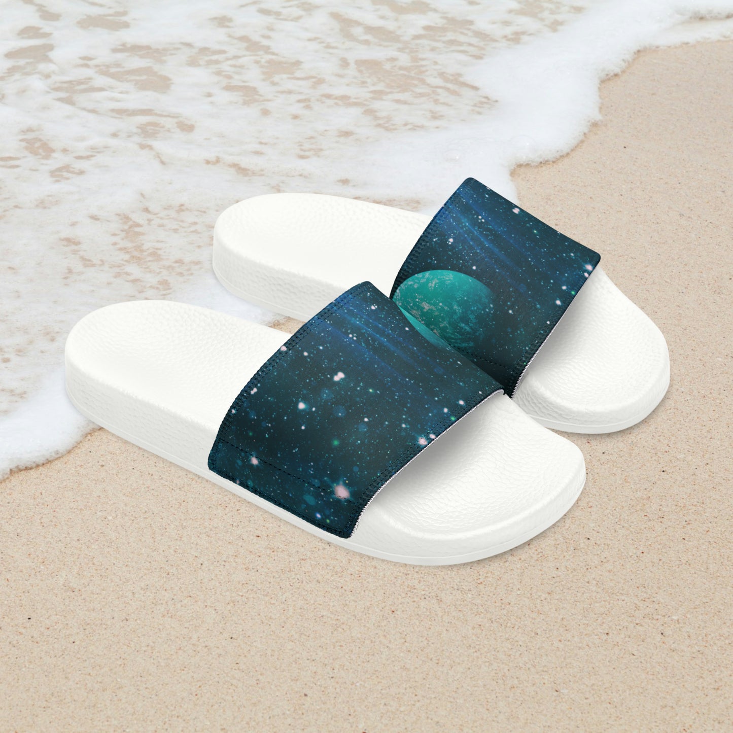 Blue Outer Space Planet in the Solar System Men's PU Slide Sandals Outer Space