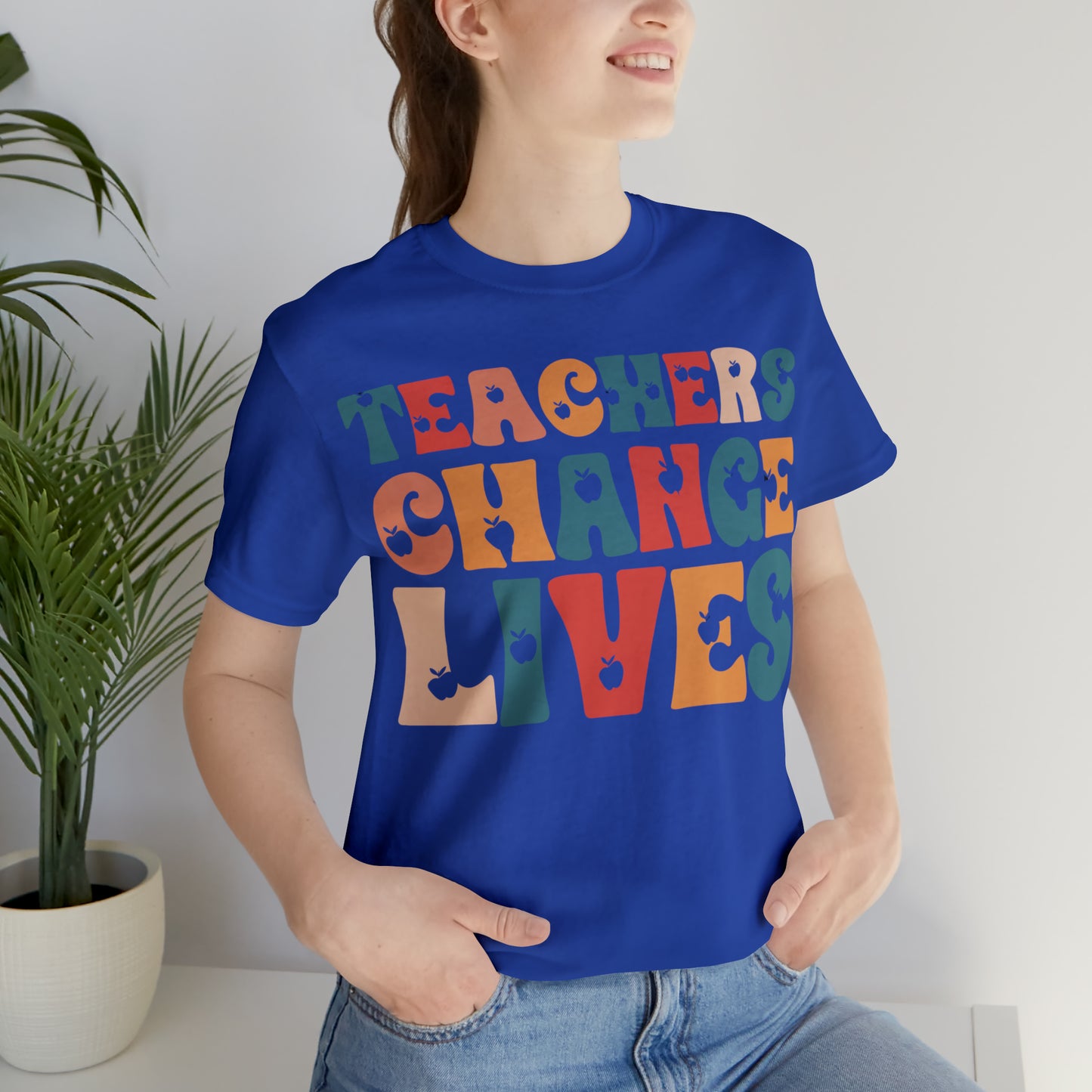 Colorful Teachers Change Lives Back to School Unisex Jersey Short Sleeve Tee Gifts for him, Gifts for Her