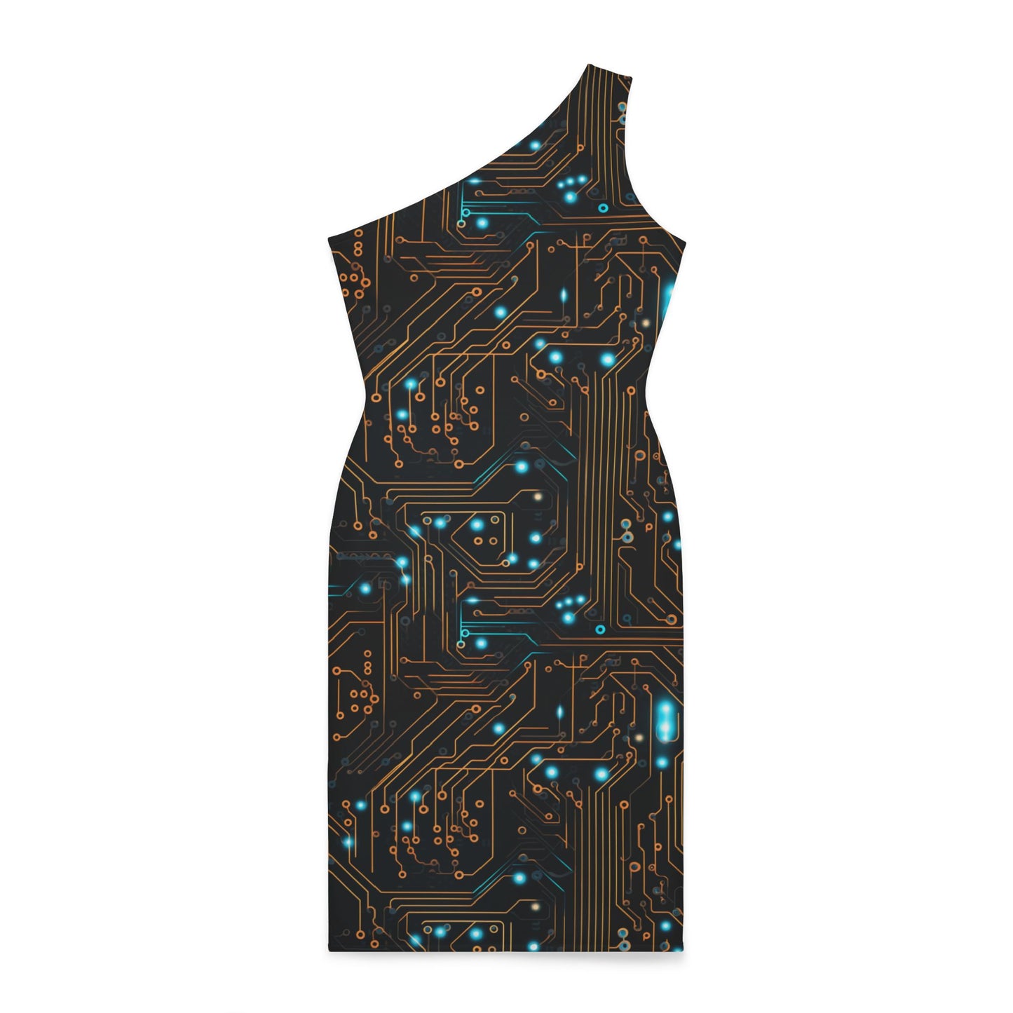 Neon Circuitry Chic: Unleash Your Futuristic Style Shoulder Dress (AOP)