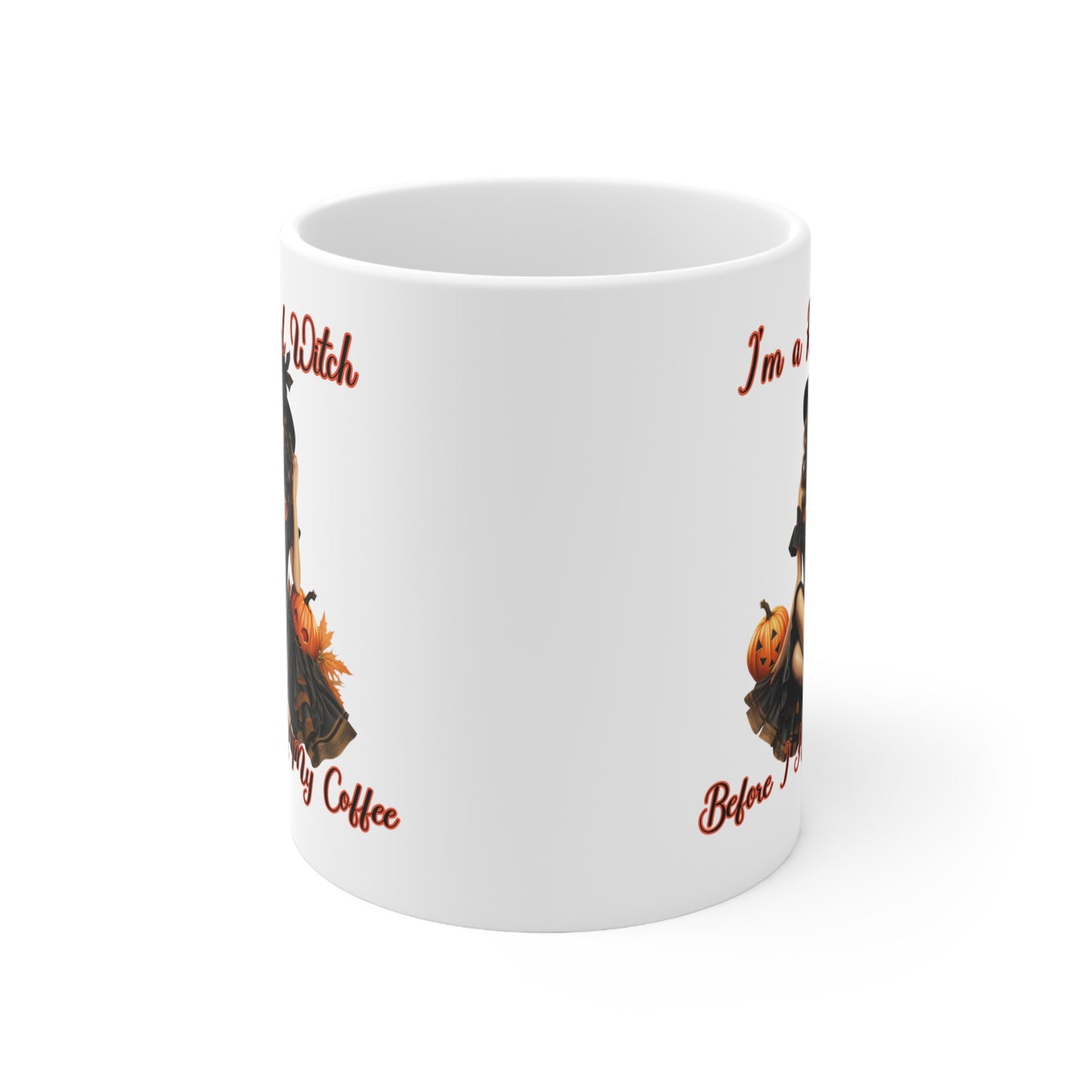 Vintage Pinup Witch: Sip Your Spells in Style "I'm a real Witch before I have my coffee" Halloween Ceramic 11oz Mug Gifts for her