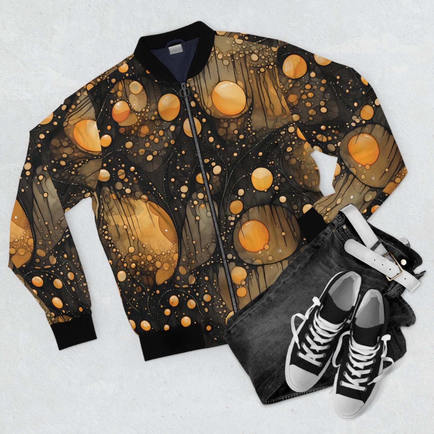 Halloween Yellow Orange Orbs Floating oozing and Dark Streaks Men's Bomber Jacket (AOP)