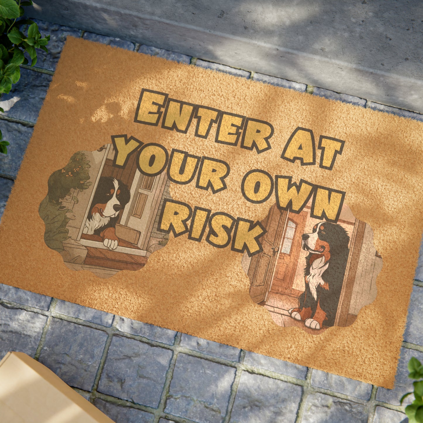 Enter at Your Own Risk Bernese Mountain Dog Doormat | 24" x 16" | Outdoor Coir Welcome Mat