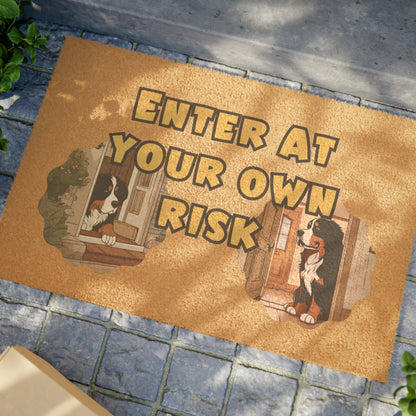 Enter at Your Own Risk Bernese Mountain Dog Doormat | 24" x 16" | Outdoor Coir Welcome Mat