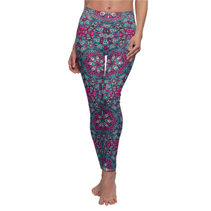 Green & Pink Boho Harmony Leggings Women's Cut & Sew Casual Leggings (AOP)