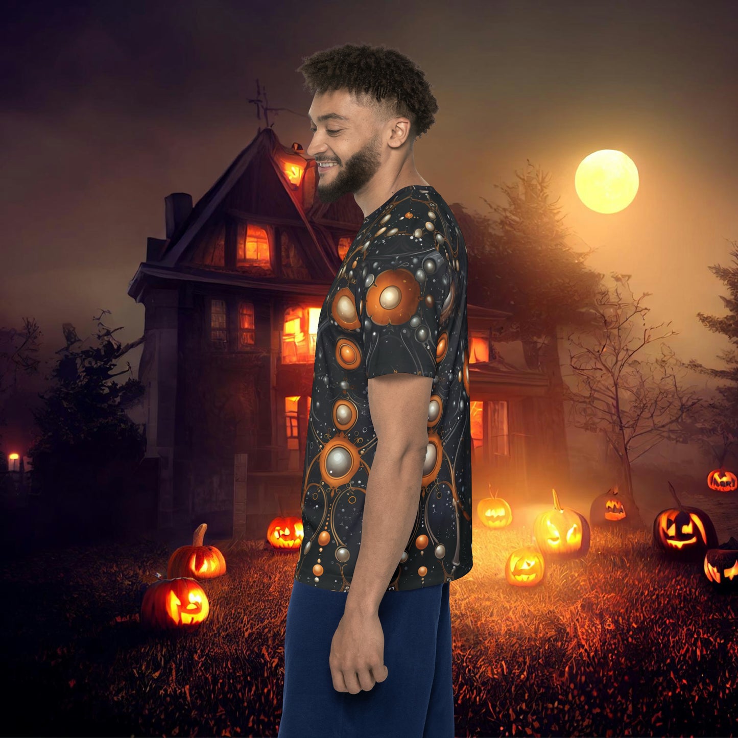 Halloween Yellow Orange Orbs Floating oozing and Dark Streaks  Men's Sports Jersey (AOP)