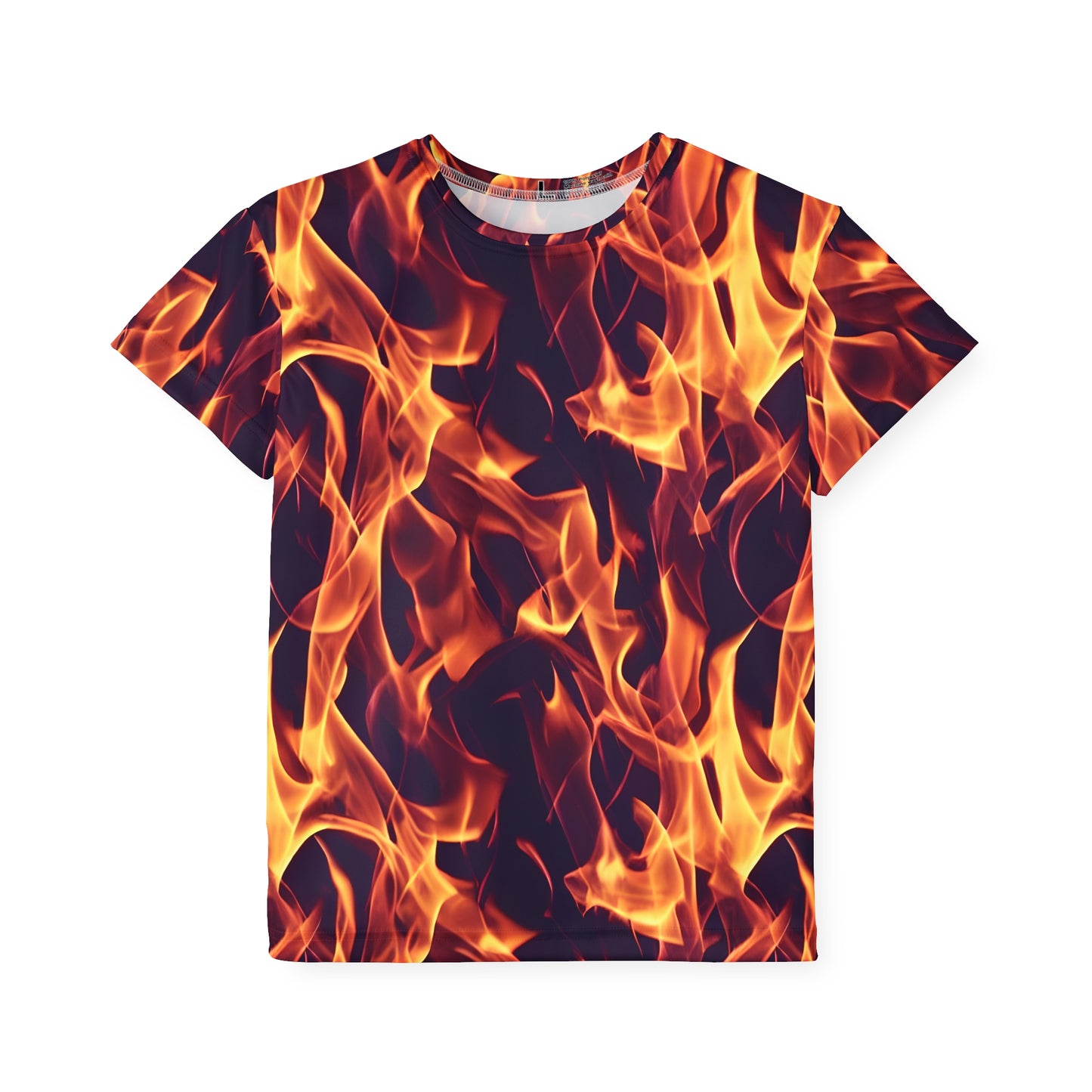 Fuel Their Passion: All Over Print Kid Sport Jersey with Flames