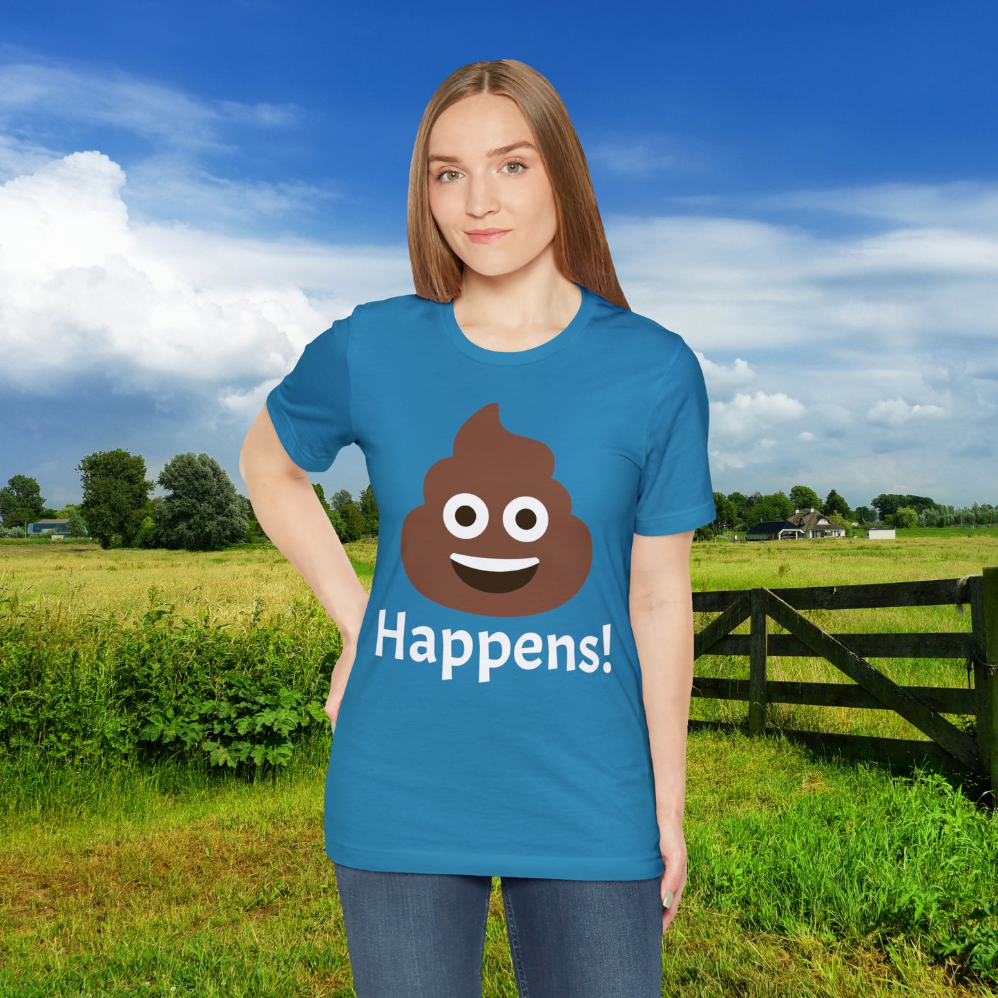 Embrace the Inevitable: 'Happens' Poop Emoji Unisex Jersey T-Shirt