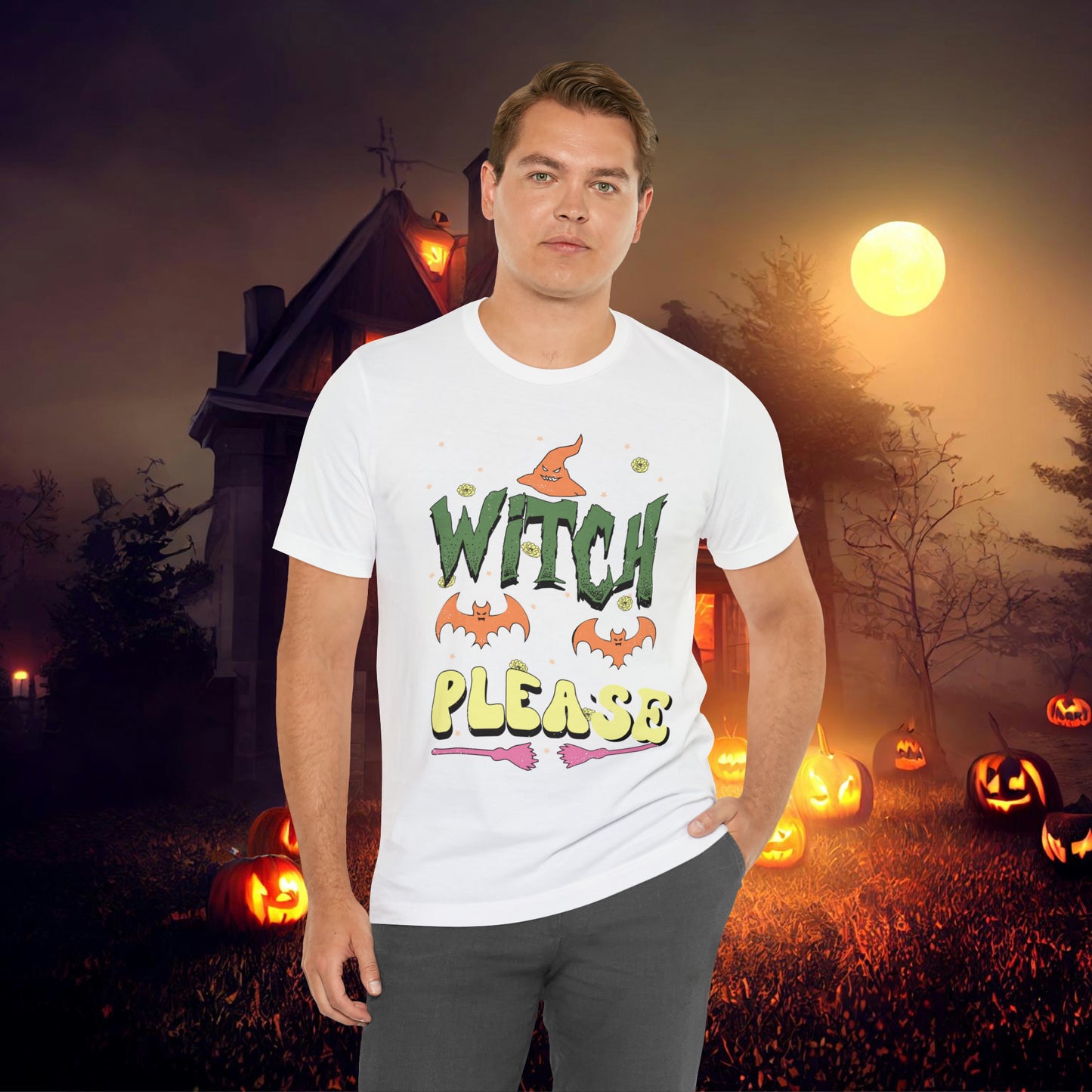 Witch Please Retro Groovy Halloween Unisex Jersey Short Sleeve Tee Gifts for Her Gifts for him