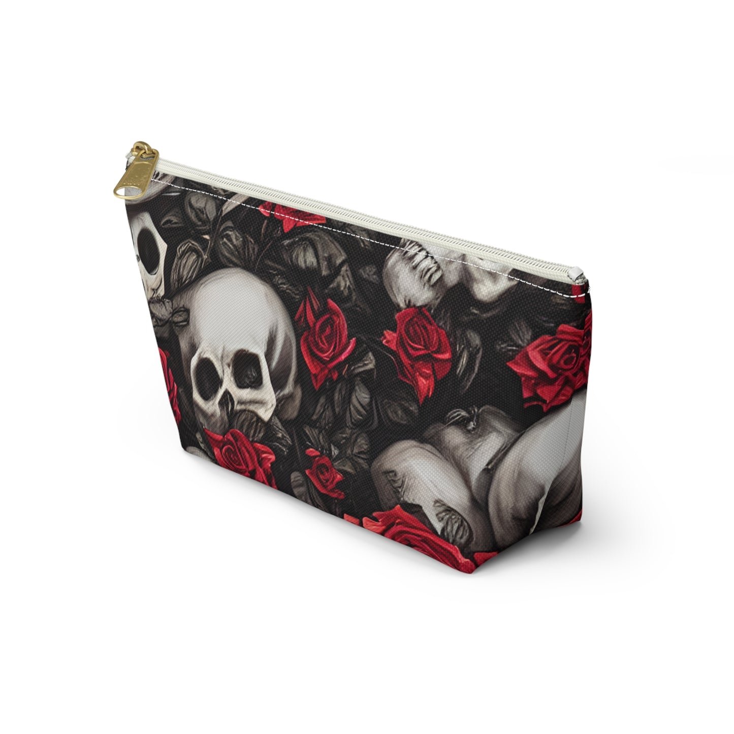 Hyper Realistic Skulls and Red Roses by artist Anne-Laure Goupil Accessory Pouch w T-bottom