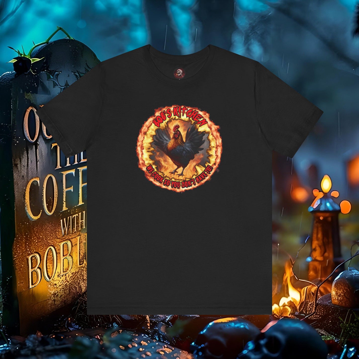 Introducing the Bob's Kitchen Unisex Jersey Short Sleeve Tee: We Cook So You Don’t Have To!  #levyverse #outofthecoffin Comedy In Multiple Sizes