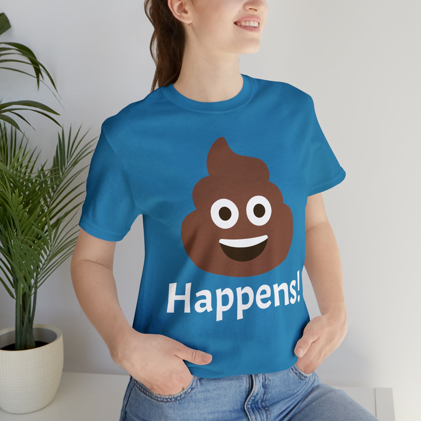 Embrace the Inevitable: 'Happens' Poop Emoji Unisex Jersey T-Shirt