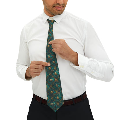 Elegant Green & Gold Floral Necktie