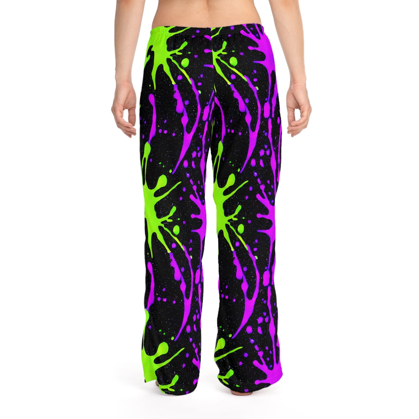 Green and Pink Paint Splatter Women's Pajama Pants - AOP Loungewear for Stylish Comfort