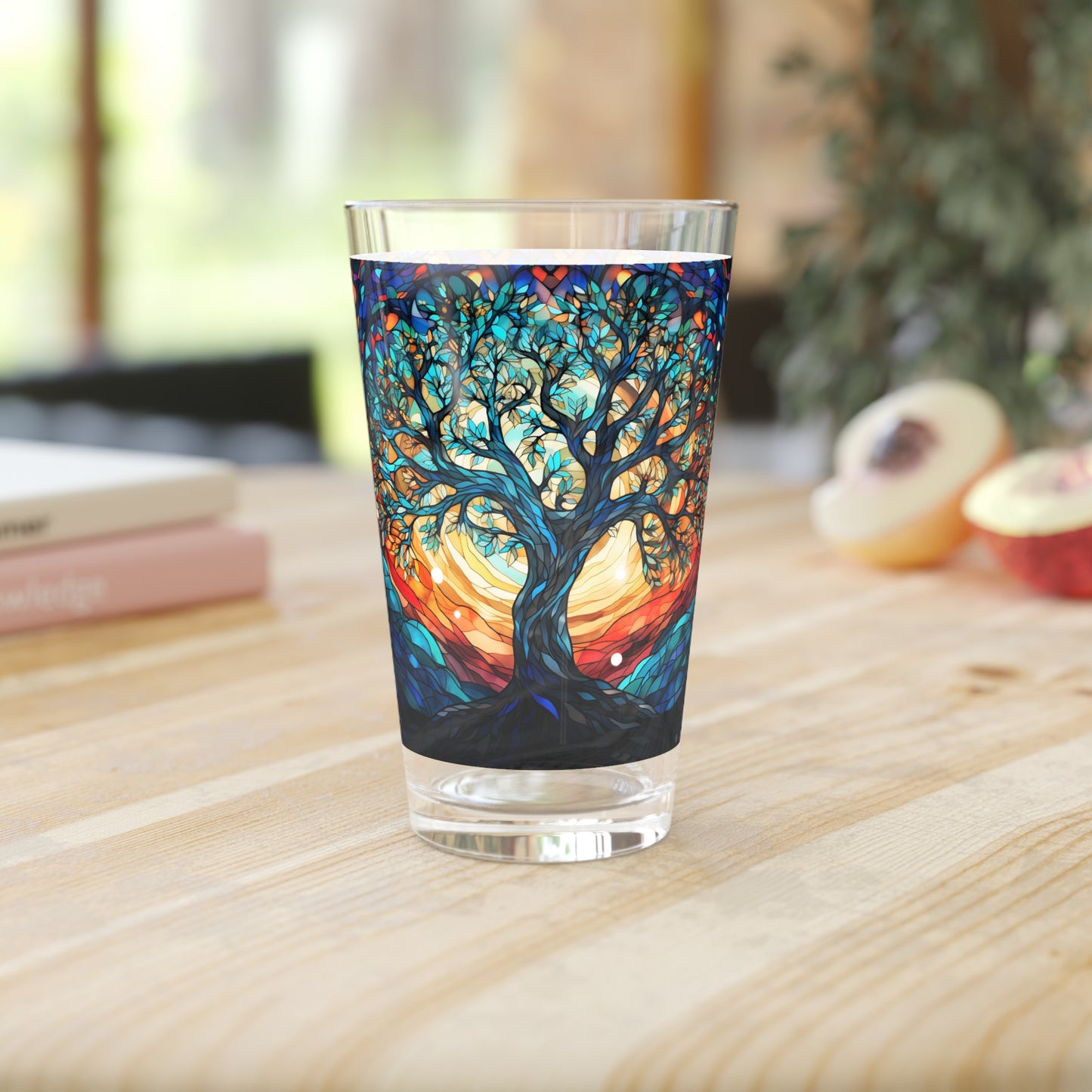 Nighttime Blossoms: A Celestial Tree Stained Glass Masterpiece on Your Pint Glass 16oz Pint Glass Gift idea gifts for home decor housewarming gift