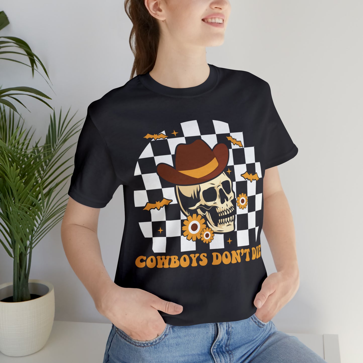 Cowboys Don't Die Retro Western Halloween Unisex Jersey Short Sleeve Tee Gifts for Her Gifts for him.