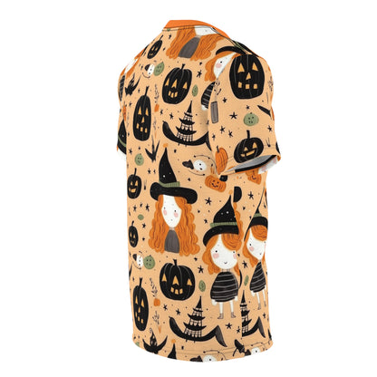 Halloween Trick or Treat Ghosts Witch Hats Jack o Lanterns Unisex Cut & Sew Tee (AOP)