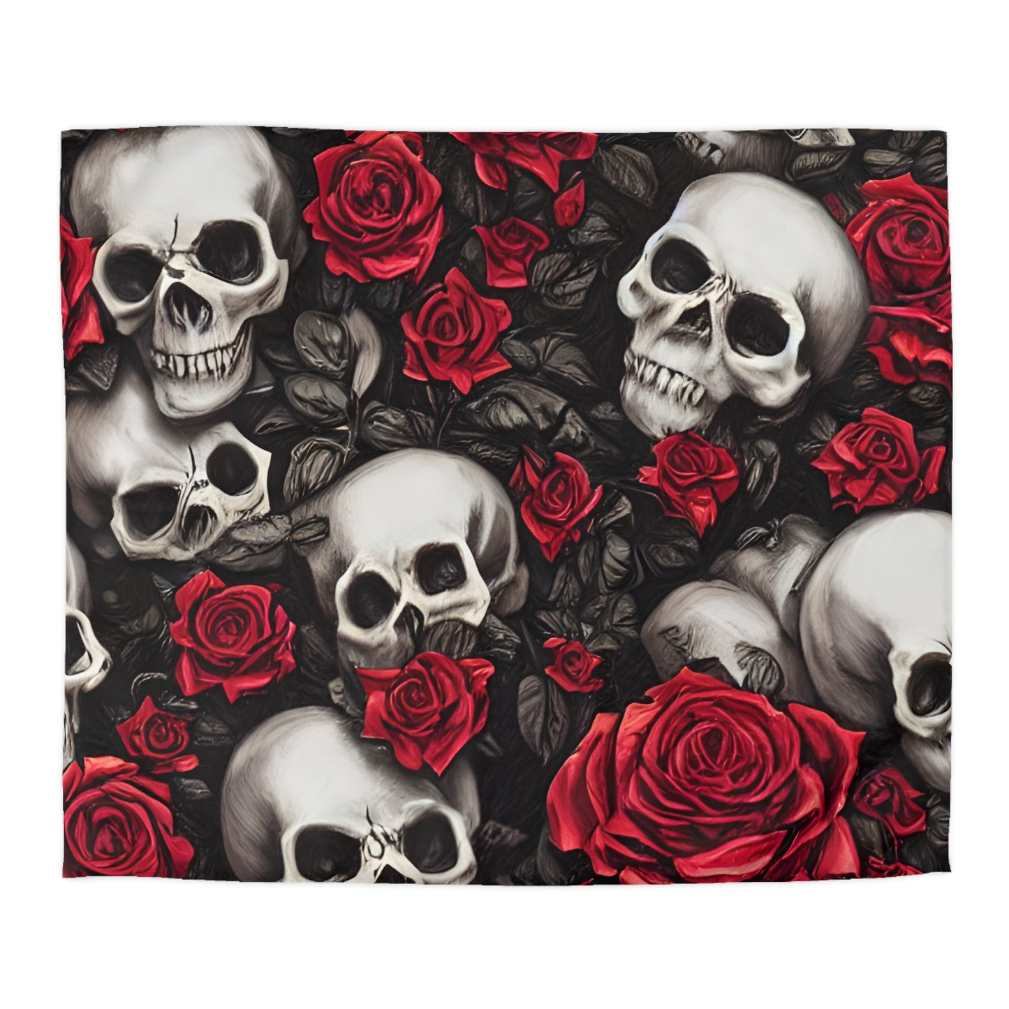 Hyper Realistic Skulls and Red Roses by artist Anne-Laure Goupil Microfiber Duvet Cover