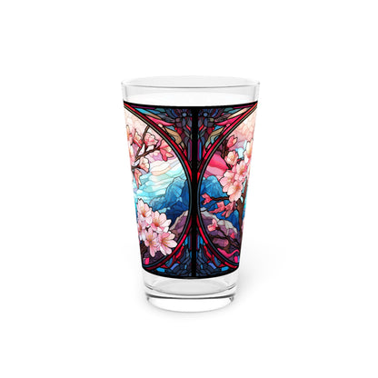 Cherry Blossoms in Full Bloom: A Stained Glass Masterpiece 16oz Pint Glass Gift idea gifts for home decor housewarming gift