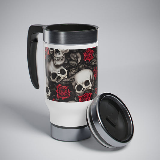 Hyper Realistic Skulls and Red Roses by artist Anne-Laure Goupil Stainless Steel Travel Mug with Handle, 14oz