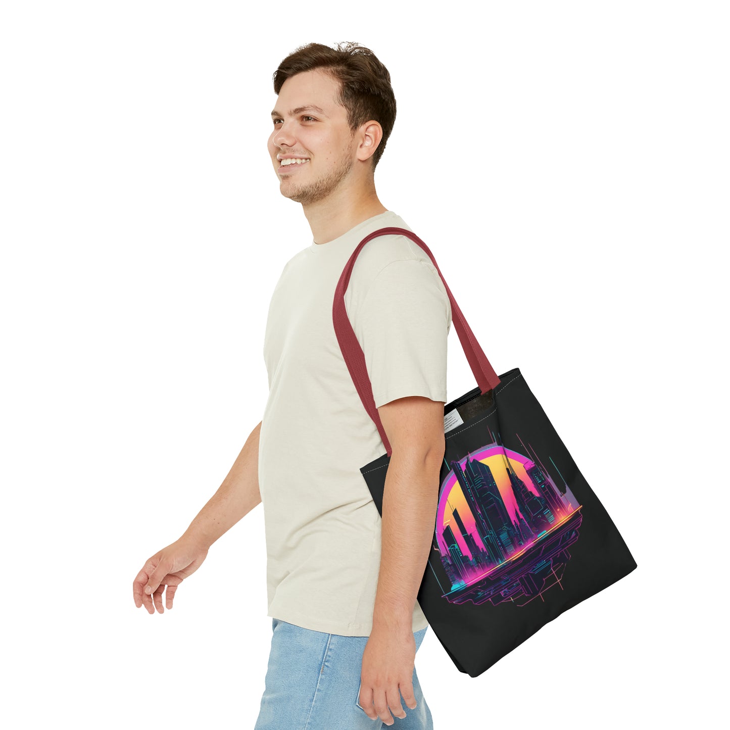 Cyberpunk City Landscape AOP Tote Bag 3 sizes 5 color handle options