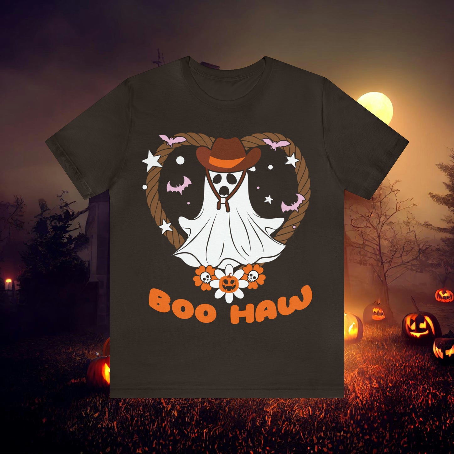 Boo Haw Retro Groovy Western Halloween Unisex Jersey Short Sleeve Tee Gifts for Him Gifts for Her