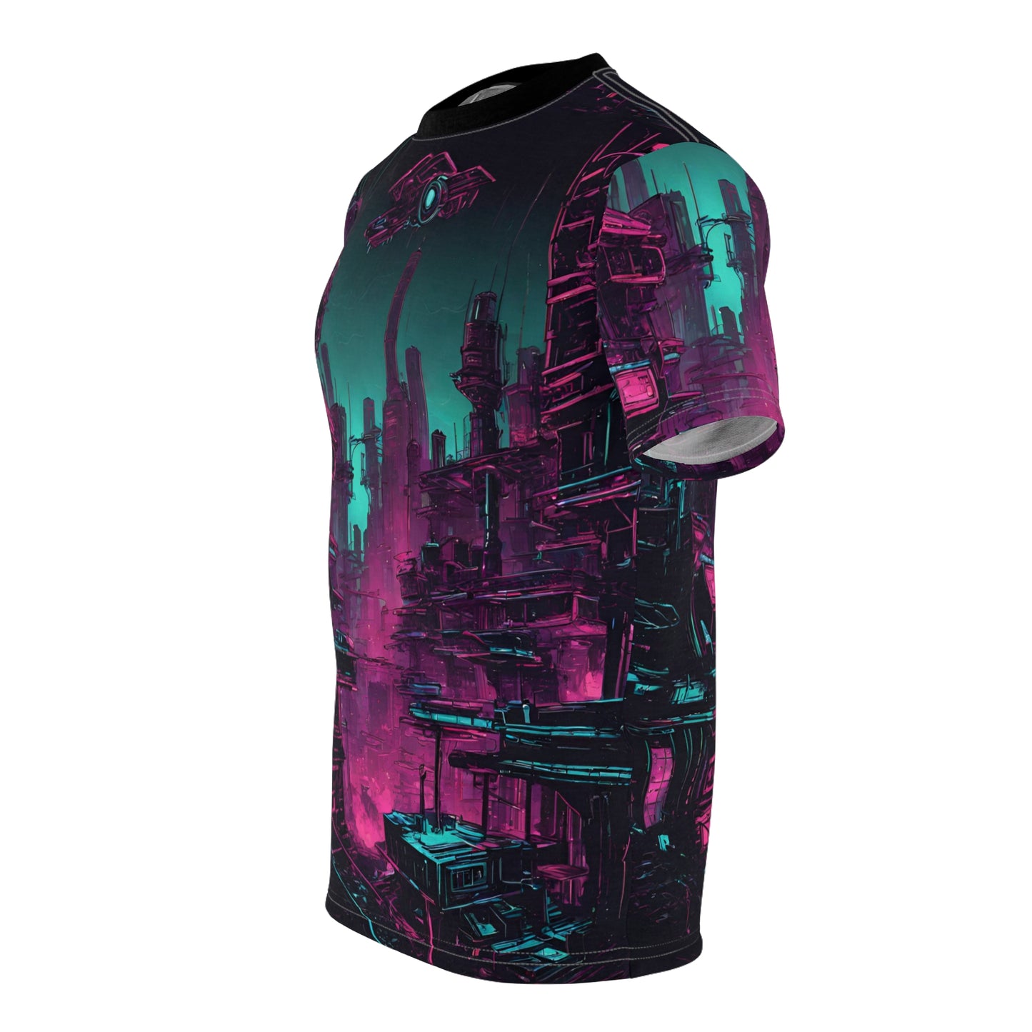 Neon Futuristic Lights Cyberpunk Landscape Dystopia Unisex Cut & Sew Tee (AOP)