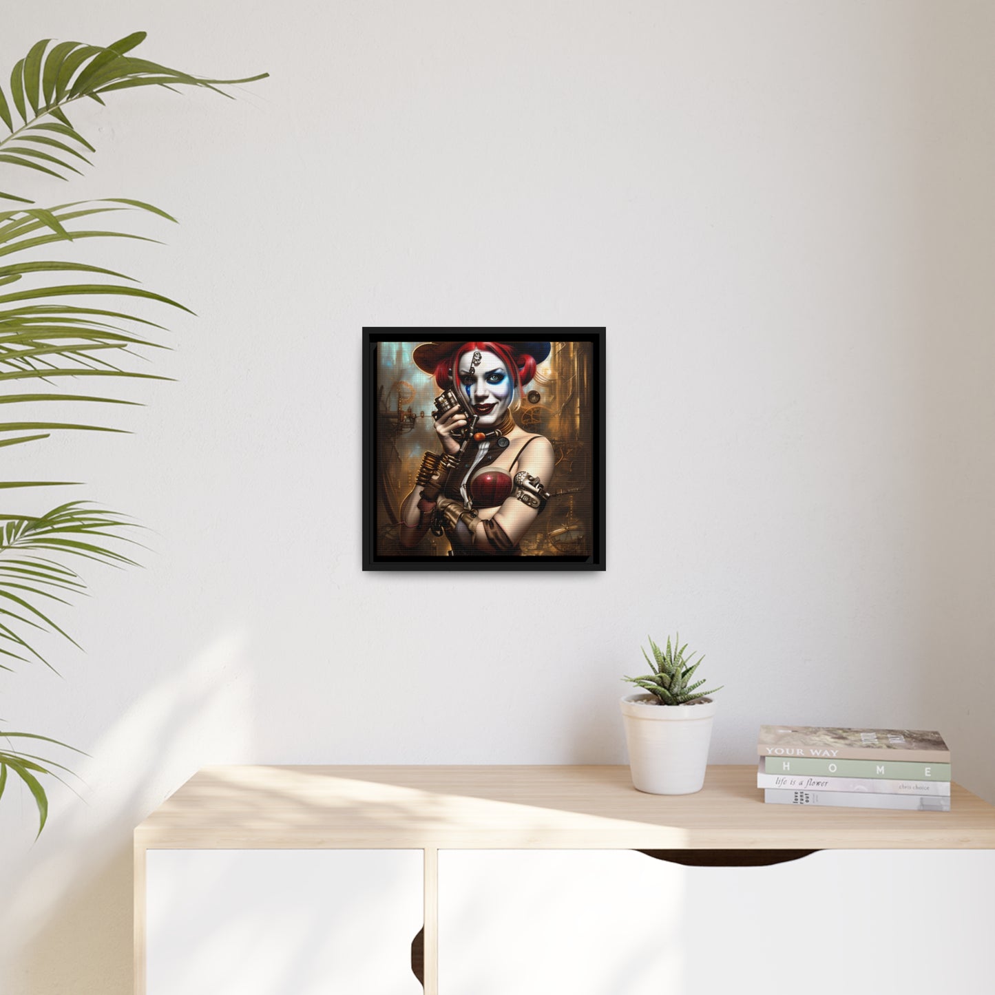 Hyper Realistic Steampunk Harley Quinn Matte Canvas, Black Frame