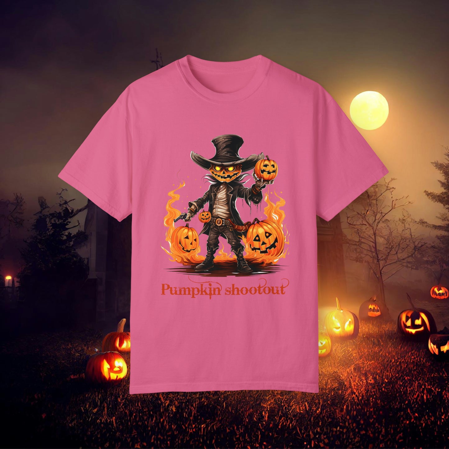 Cowboy Skeleton Gunslinger Pumpkin Shoot Out Halloween Unisex Garment-Dyed T-shirt Gifts for her Gifts for him