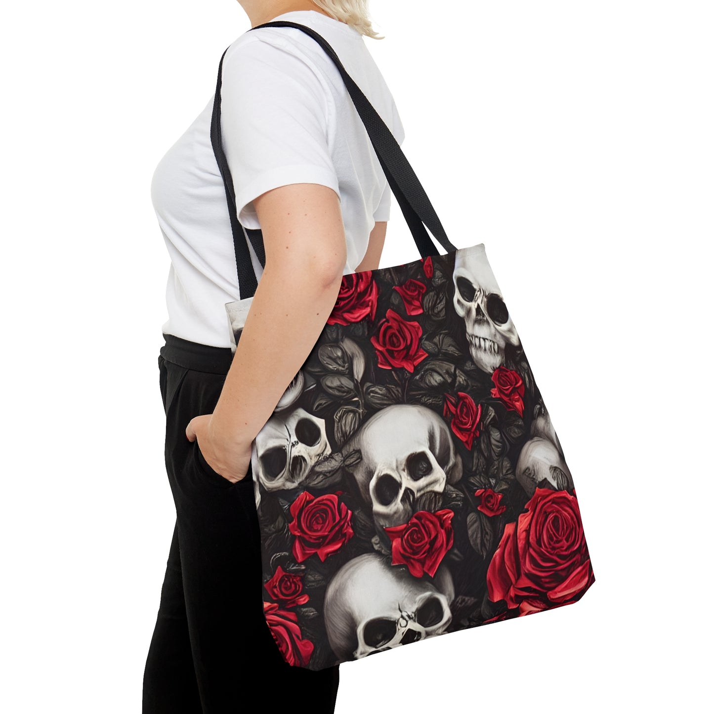 Hyper Realistic Skulls and Red Roses by artist Anne-Laure Goupil Tote Bag (AOP)