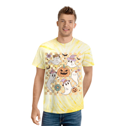 Happy Ghosts and Pumpkins Retro Groovy Halloween Tie-Dye Tee, Cyclone Gifts for him Gifts For Her