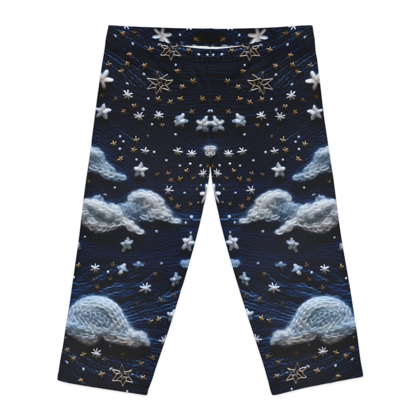 Women's Capri Leggings with Faux Embroidered Night Sky Pattern - AOP Fitness & Yoga Leggings Women's Capri Leggings (AOP)