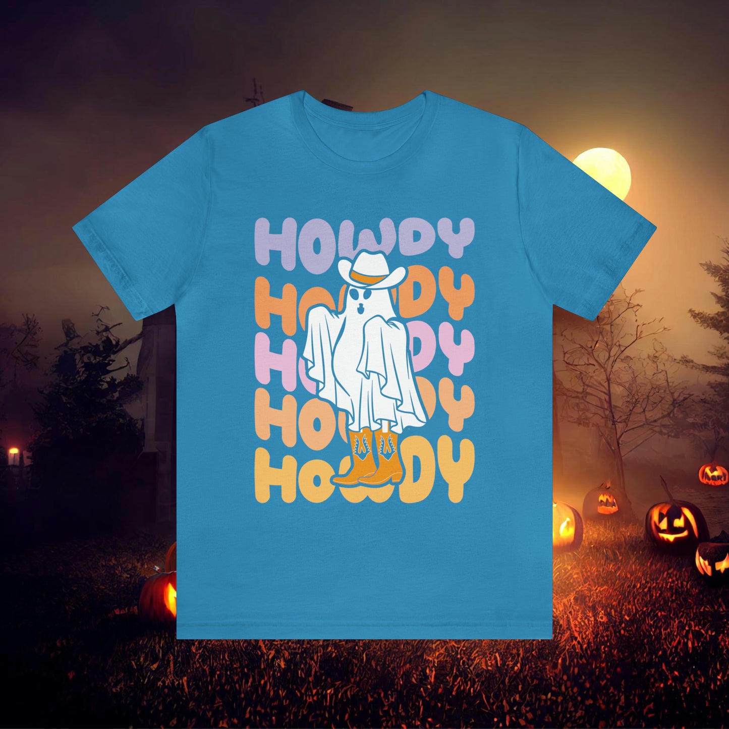 Cowboy Ghost Howdy Retro Halloween Unisex Jersey Short Sleeve Tee Gifts for Him Gifts For Her