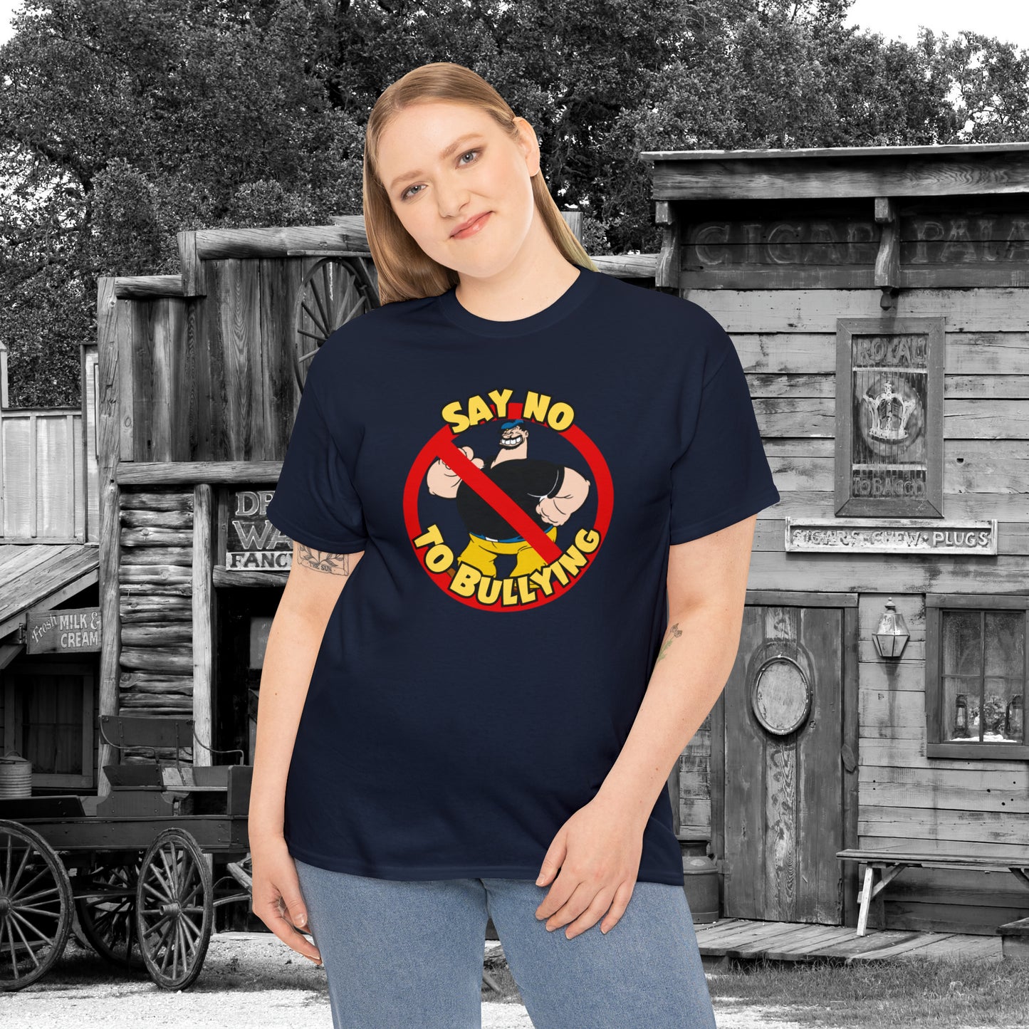 Popeye-Inspired 'Say No to Bullying' T-Shirt - Unisex Gildan 5000 Heavy Tee with Bluto Design