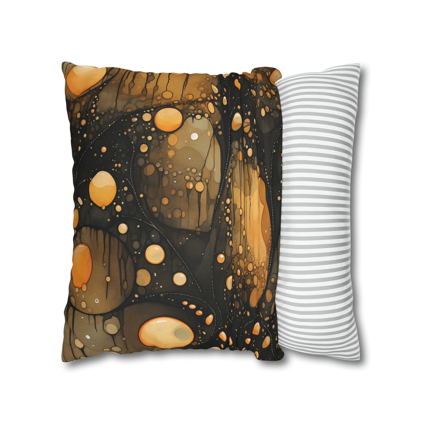 Halloween Yellow Orange Floating Blobs and Dark Spun Polyester Square Pillow Case