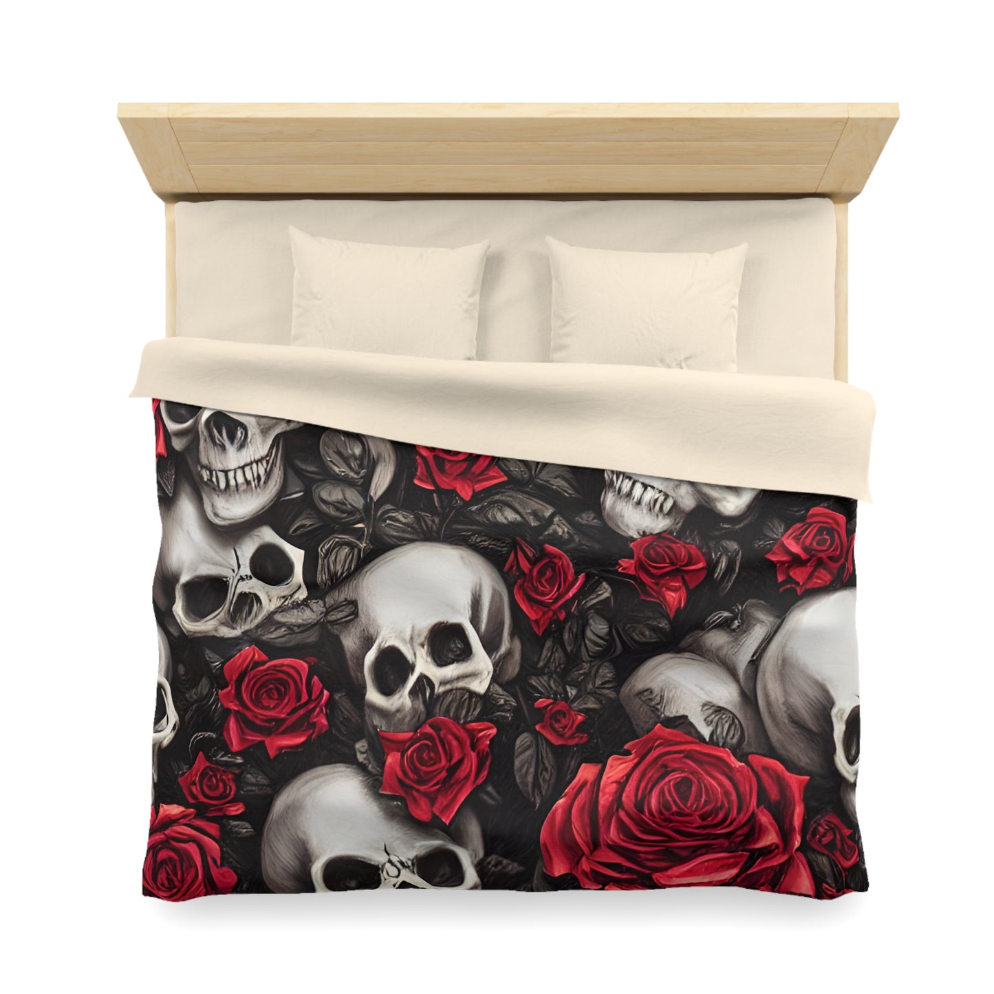 Hyper Realistic Skulls and Red Roses by artist Anne-Laure Goupil Microfiber Duvet Cover