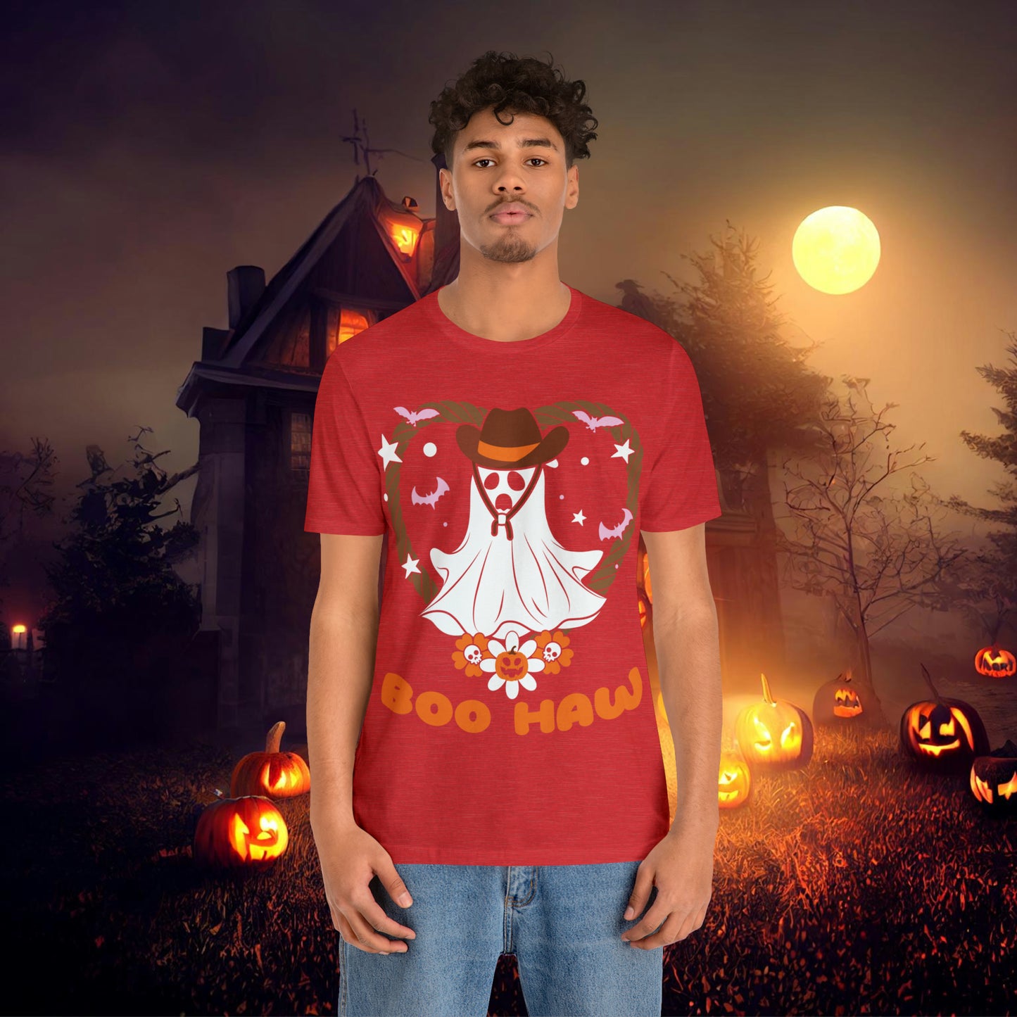 Boo Haw Retro Groovy Western Halloween Unisex Jersey Short Sleeve Tee Gifts for Him Gifts for Her