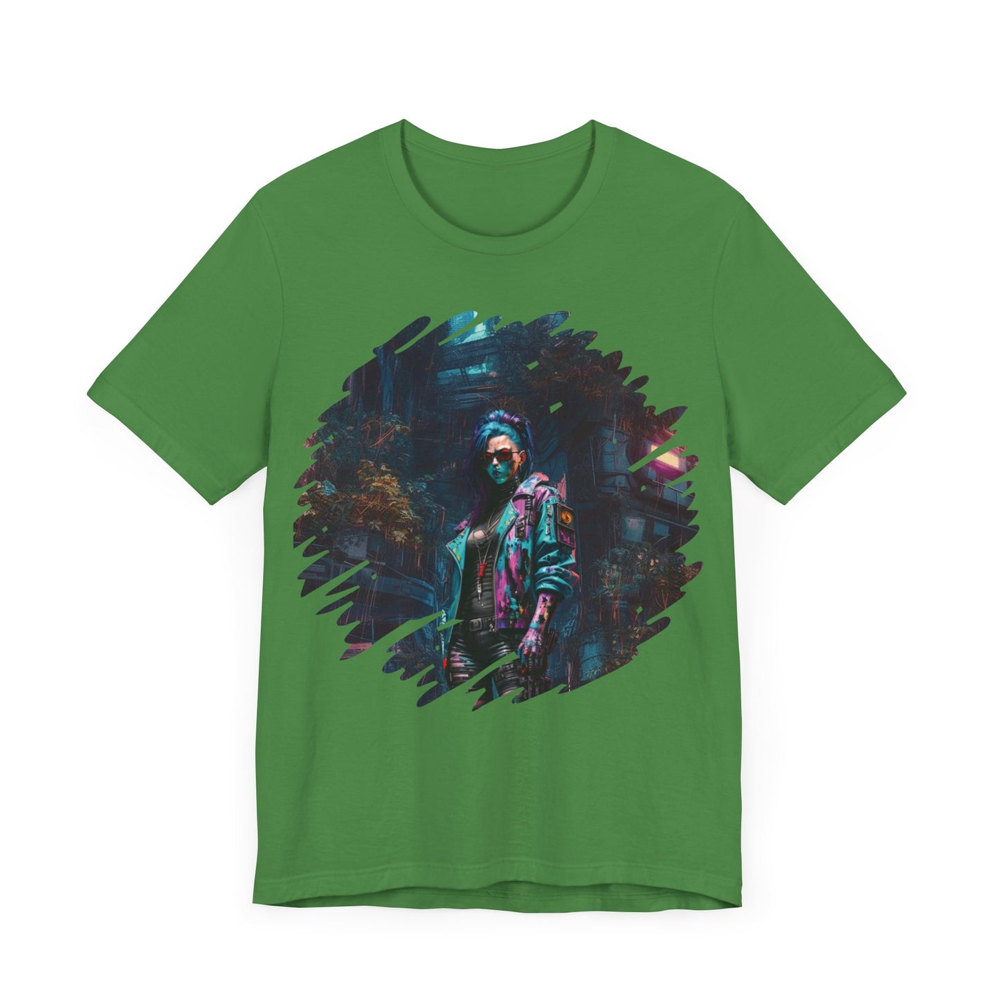 Cyberpunk Girl T-Shirt - Unisex Jersey Tee with Futuristic Cityscape Graphic cyberpunk fashion