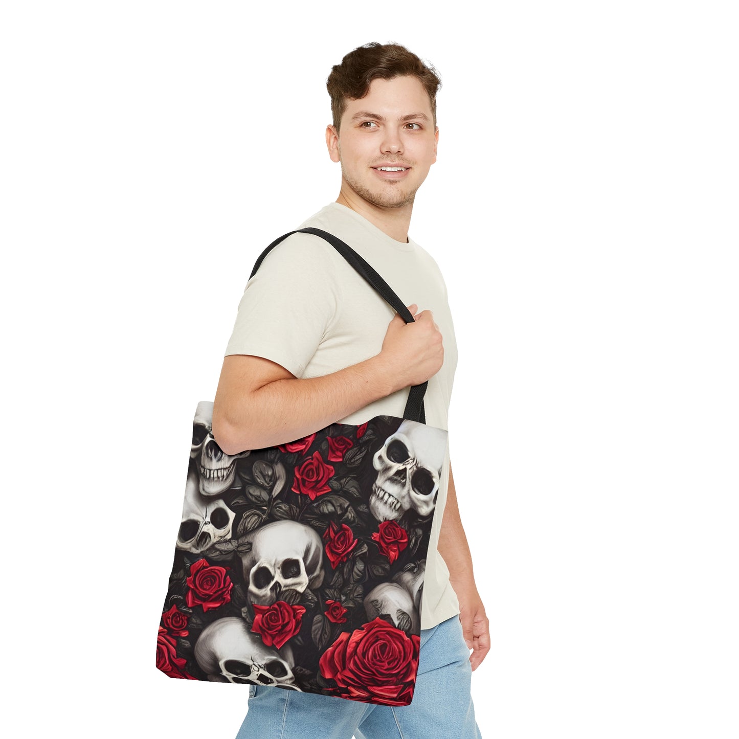 Hyper Realistic Skulls and Red Roses by artist Anne-Laure Goupil Tote Bag (AOP)