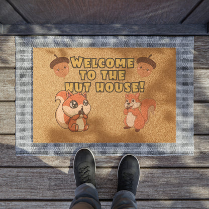 Welcome to the Nut House' Squirrels Doormat | 24" x 16" | Outdoor Coir Welcome Mat