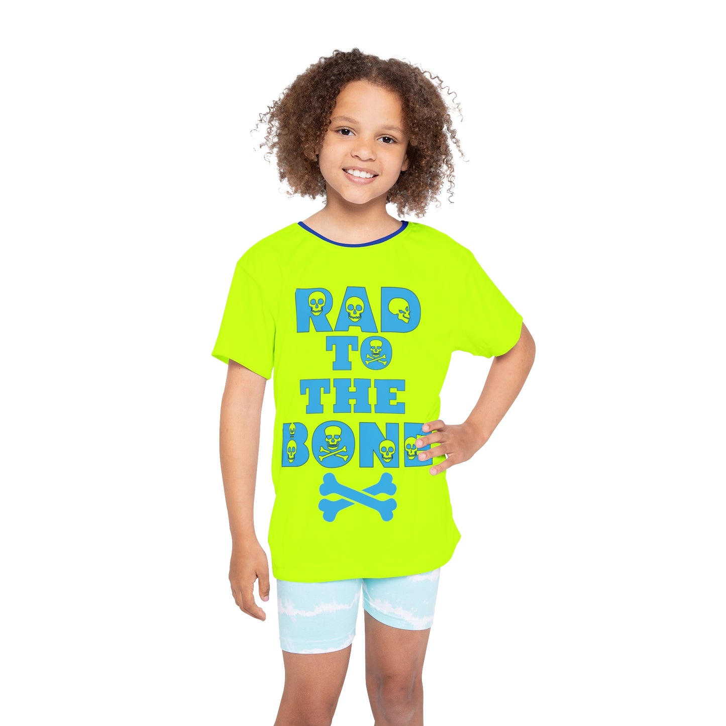 Neon Yellow Rad To The Bone Kids Sports Jersey | All-Over Print Youth Athletic Shirt | Stylish Sports Tee | Active Kids Fashion