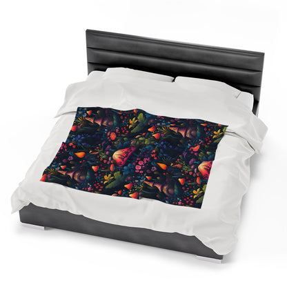 Fairy Tale Magical Forest With Colorful Mushrooms Velveteen Plush Blanket