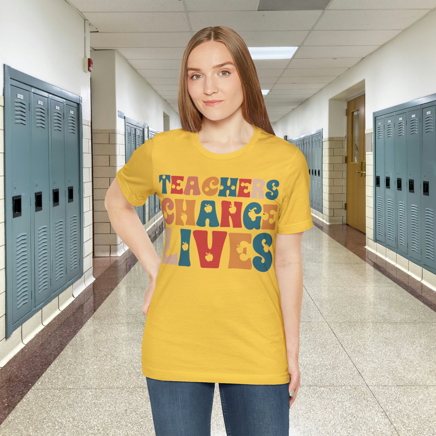 Colorful Teachers Change Lives Back to School Unisex Jersey Short Sleeve Tee Gifts for him, Gifts for Her