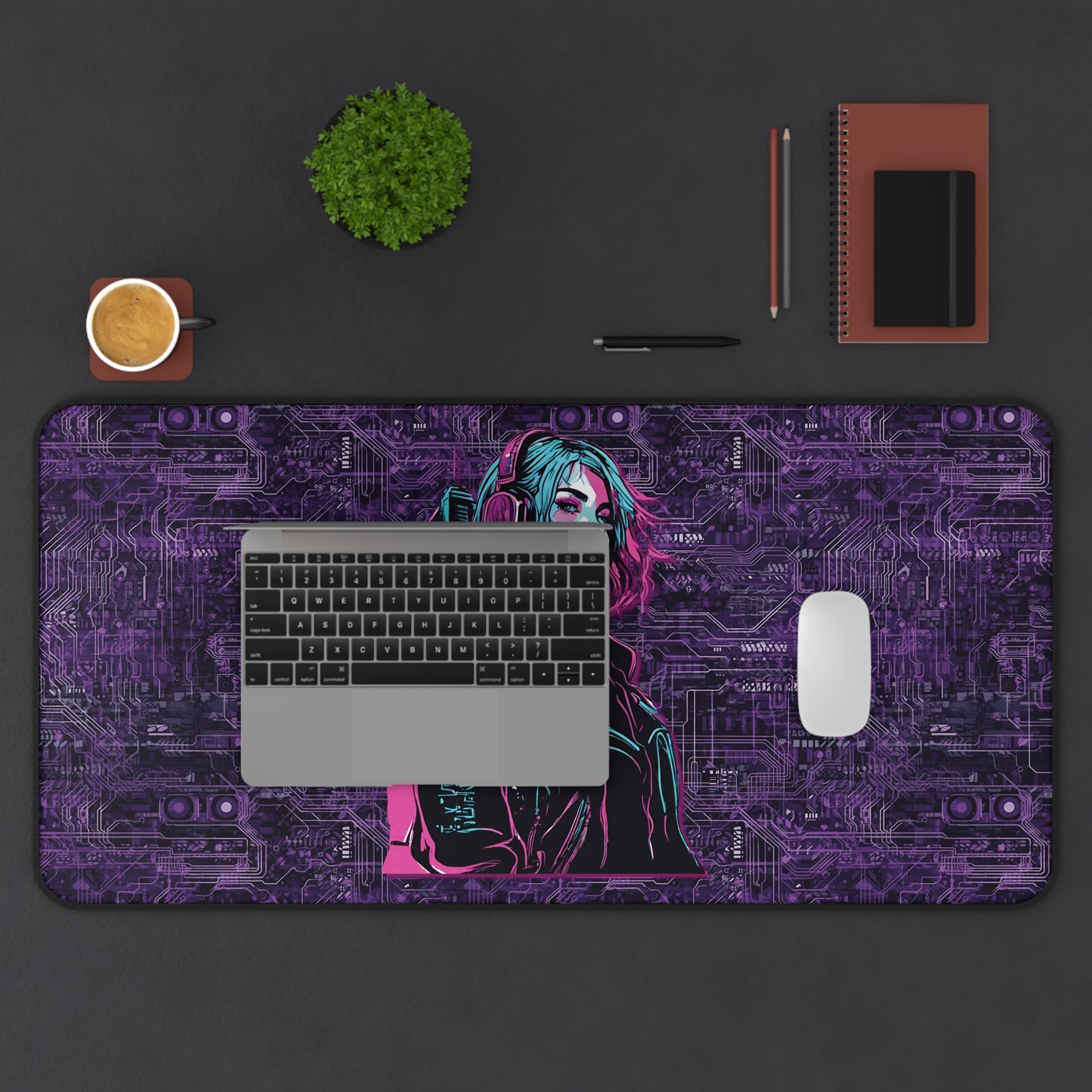 Desk Mat - Neon Futuristic Lights Cyberpunk Girl