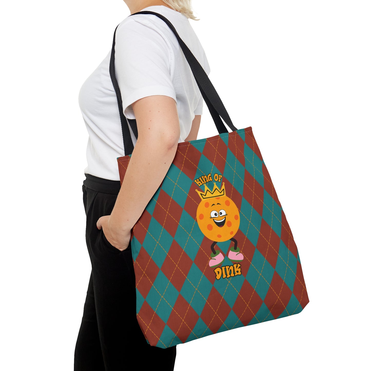 Vintage Rhombus Pickleball King AOP Tote Bag - Rule the Court as the King of Dink!