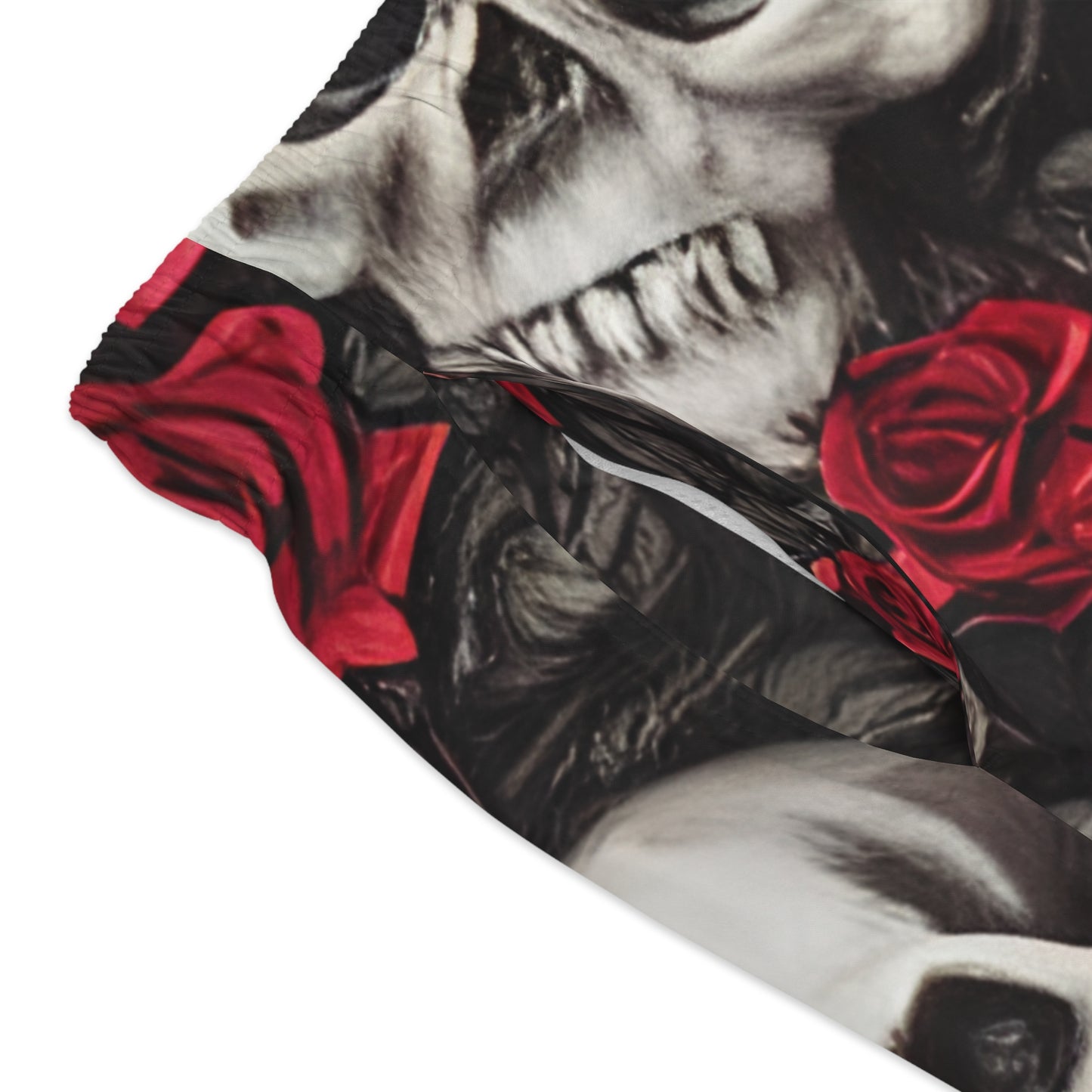 Hyper Realistic Skulls and Red Roses by artist Anne-Laure Goupil Swim Trunks (AOP)