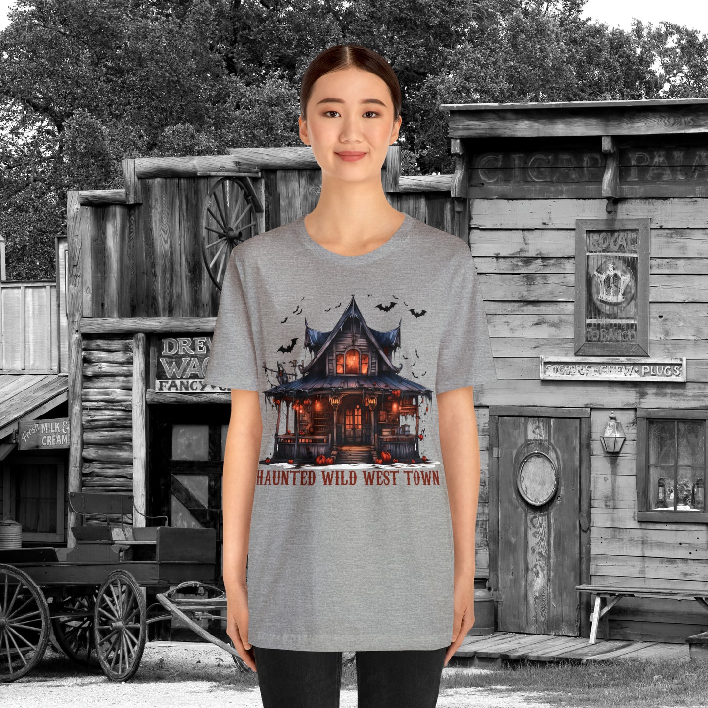 Haunted Wild West Town Halloween Western Unisex Jersey Short Sleeve Tee Gifts for Him Gifts For Her