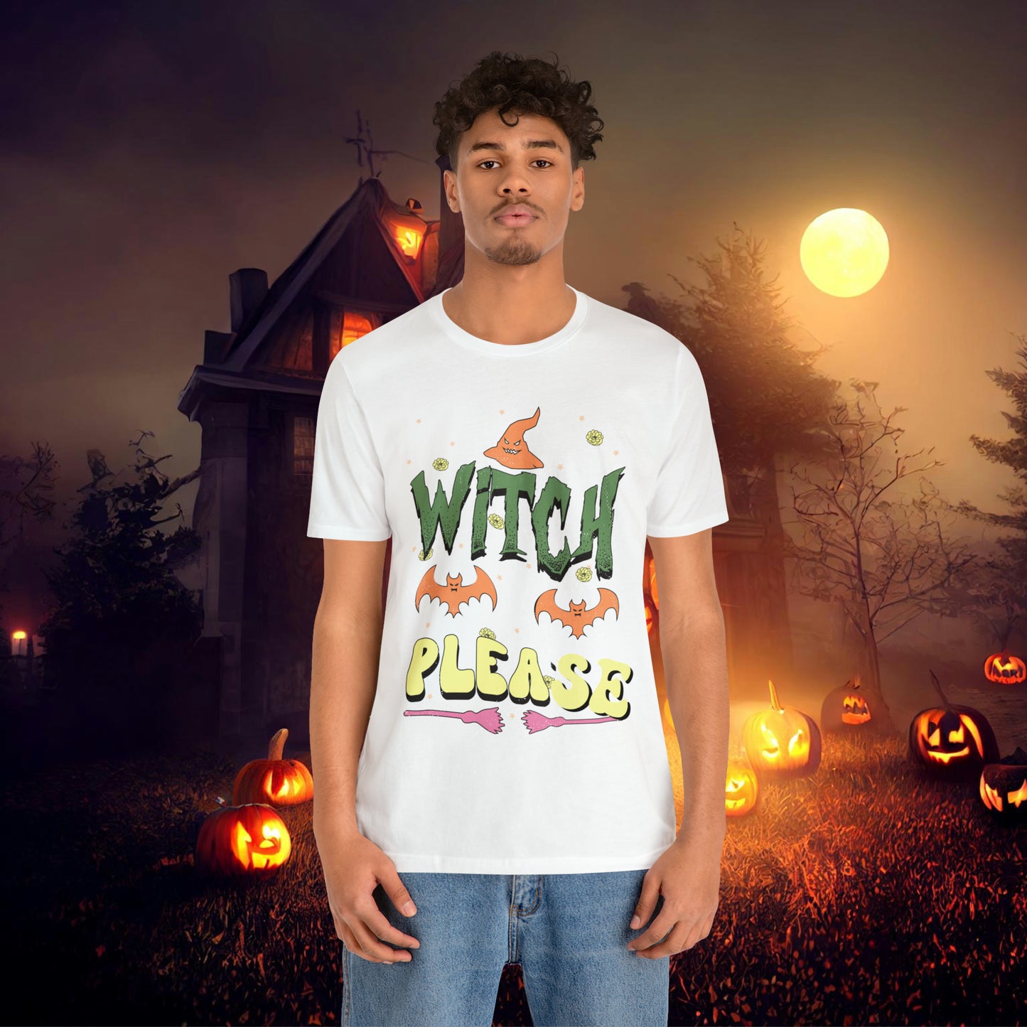 Witch Please Retro Groovy Halloween Unisex Jersey Short Sleeve Tee Gifts for Her Gifts for him