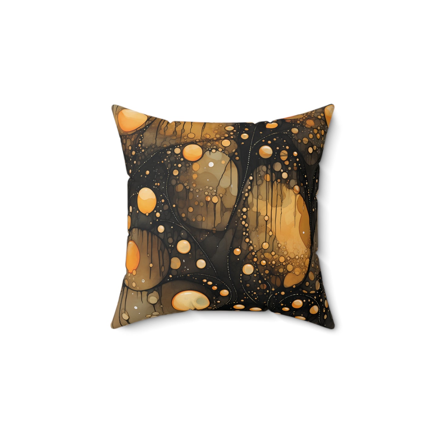 Halloween Yellow Orange Floating Blobs and Dark Spun Polyester Square Pillow